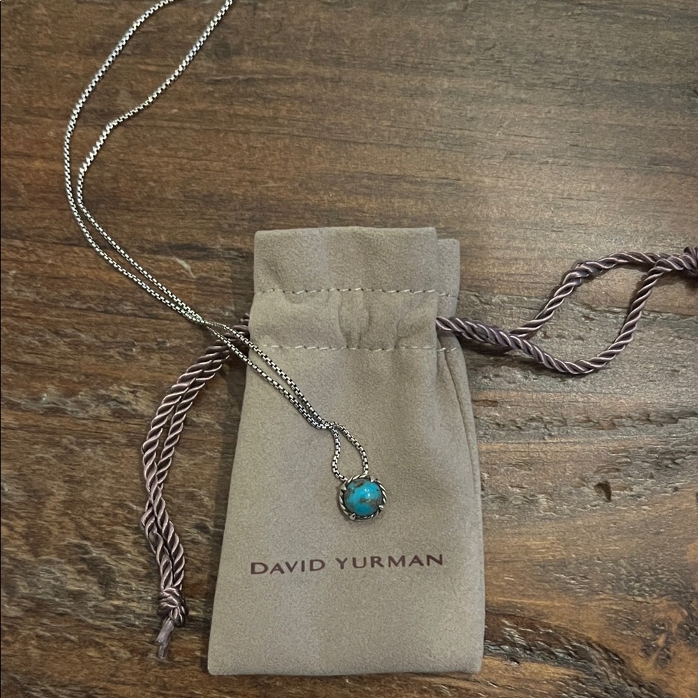 David Yurman Sterling Necklace with Turquoise Albion Pendant - Blue